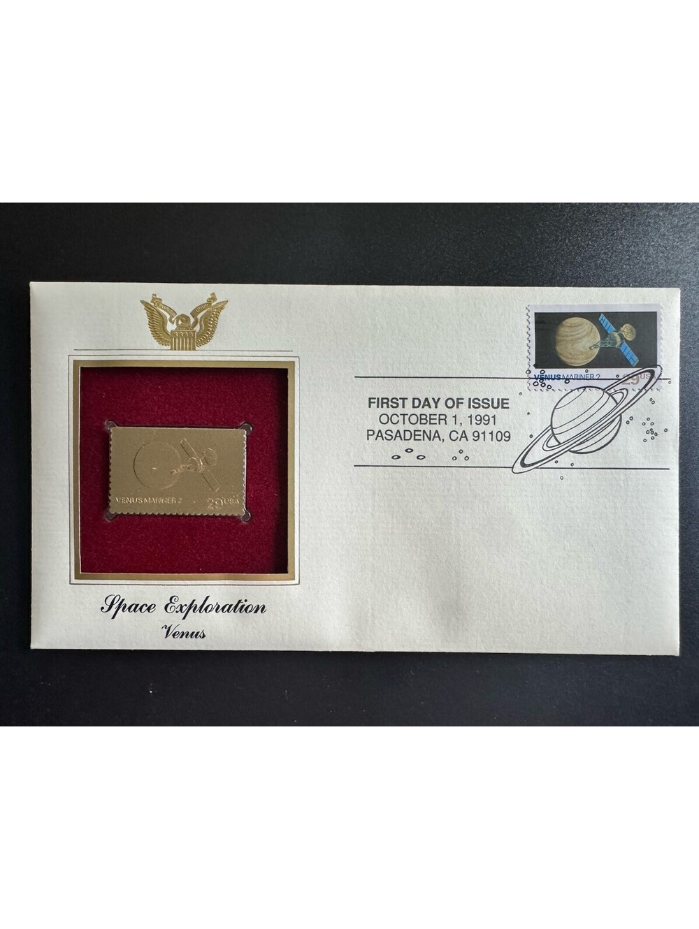 22K Gold Golden Replica of United States Stamp 29 Cent Space Exploration Saturn